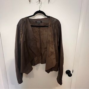 Brown fringe jacket, faux leather, flowy, size XL